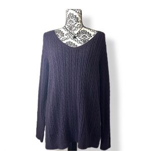 Purple cable knit V-neck oversized sweater